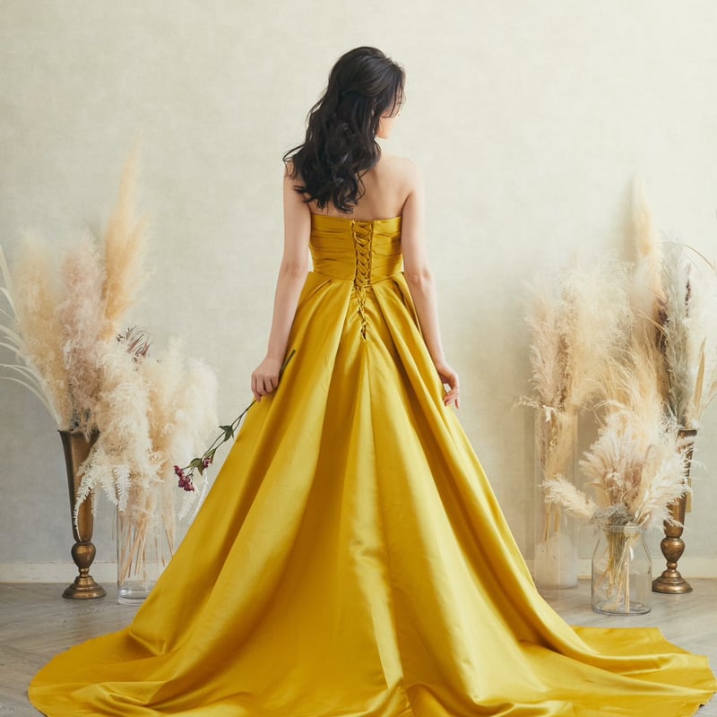 美品✨️ 3way オケージョンドレス パーティードレス お呼ばれ イエロー L パーティードレス 取り外し袖 イエロー 編み上げ 抜群のおしゃれ見え