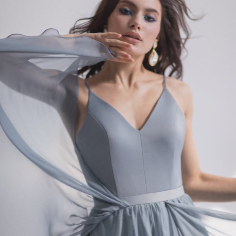 高品質！ カラードレス ブルーグレー ソフトチュール キャミソール V  