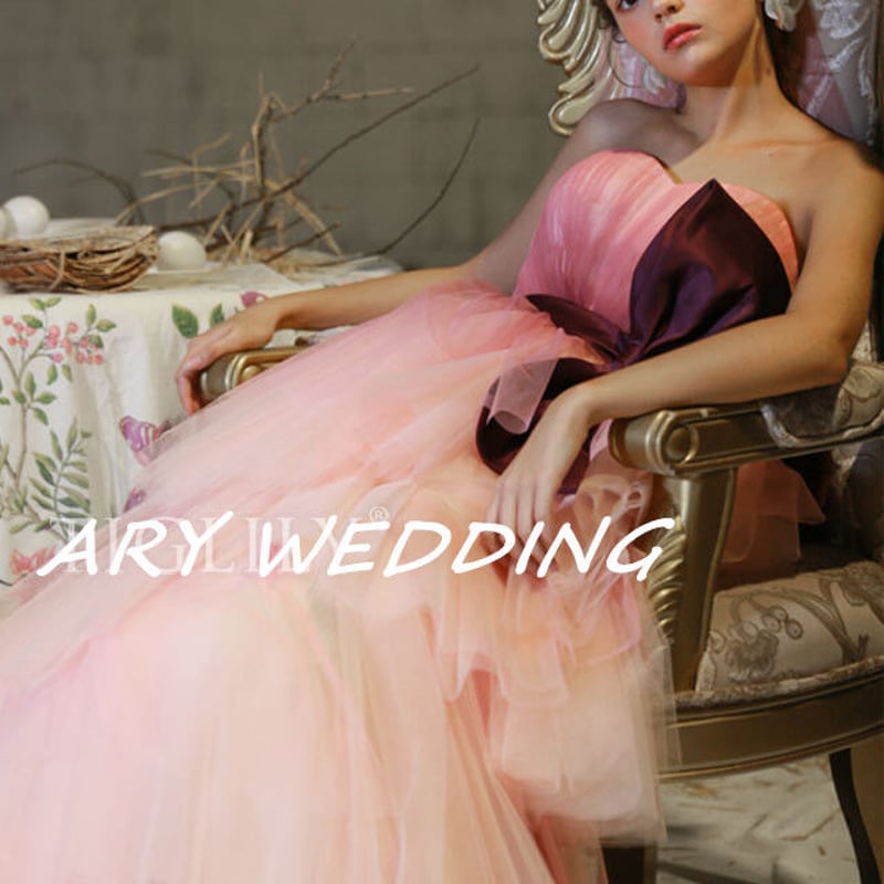 高品質！ピンク ベアトップ カラードレス 前撮り ソフトチュール  