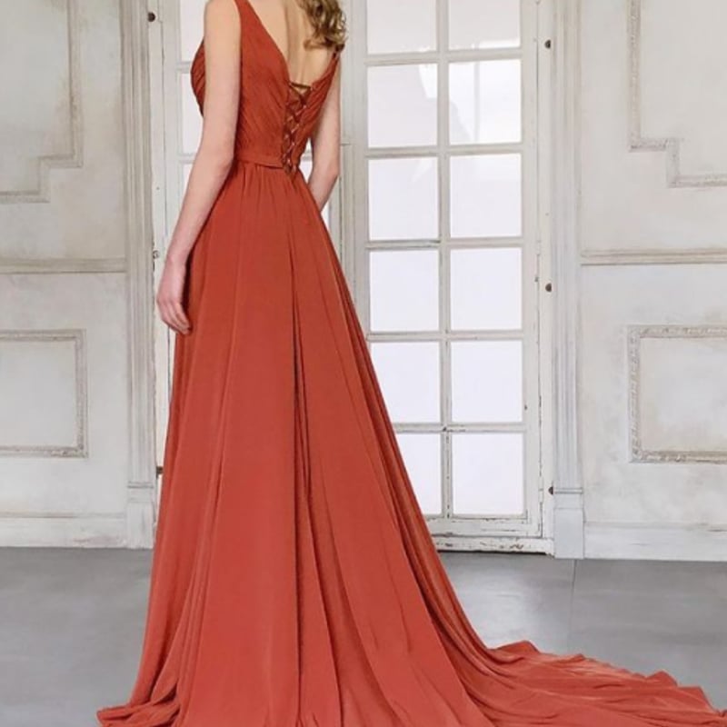 テラコッタドレス　 Lサイズ テラコッタドレス(胸元フリルあり) | Miharu shop美晴ドレスショップ