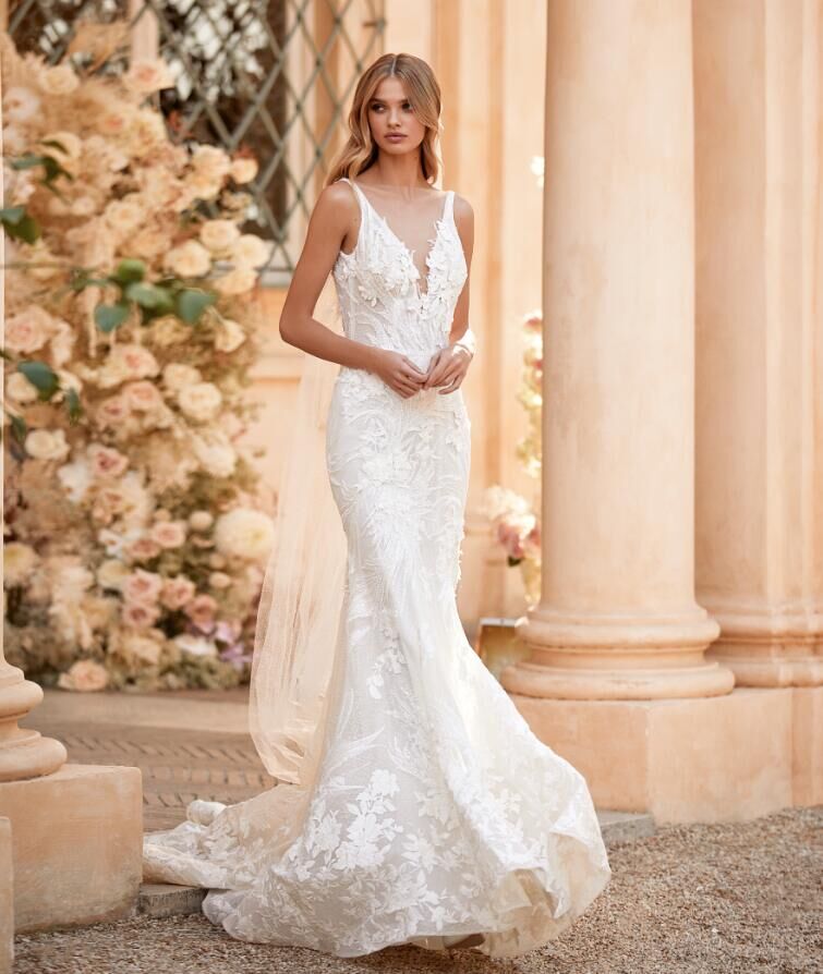 ウェディングドレス 背中見せ キャミソール 贅沢な総レース ファスナー  