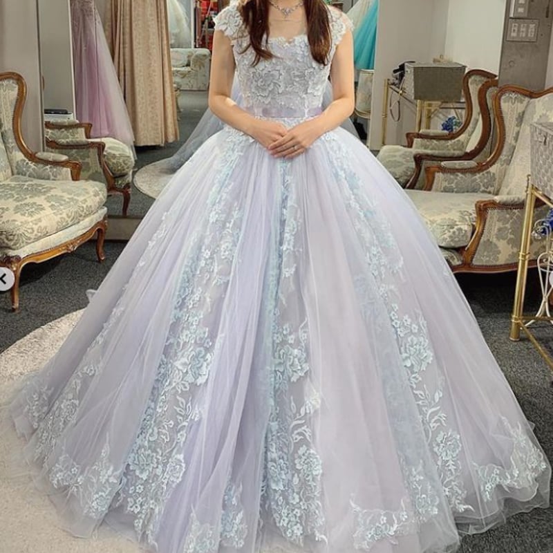 花柄のモチーフ刺繍が美しく カラードレス パープル ソフトチュール  