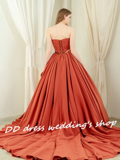 豪華！ベアトップ パーティードレス テラコッタ色 華やかな