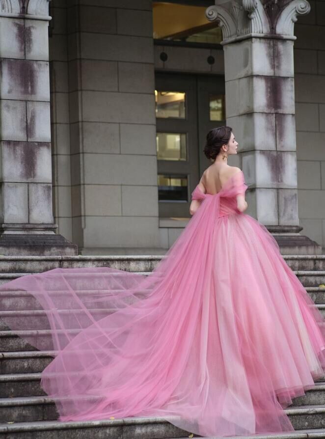 大人気上昇 カラードレス チェリーピンク 取り外しオフショルダー