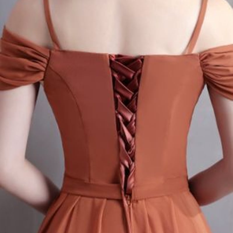 テラコッタ色 キャミソール スレンダーライン パーティドレス 2次会  