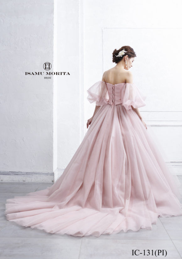 パーティードレス グリーン パフスリーブ 色直し 編み上げ ベアトップ  