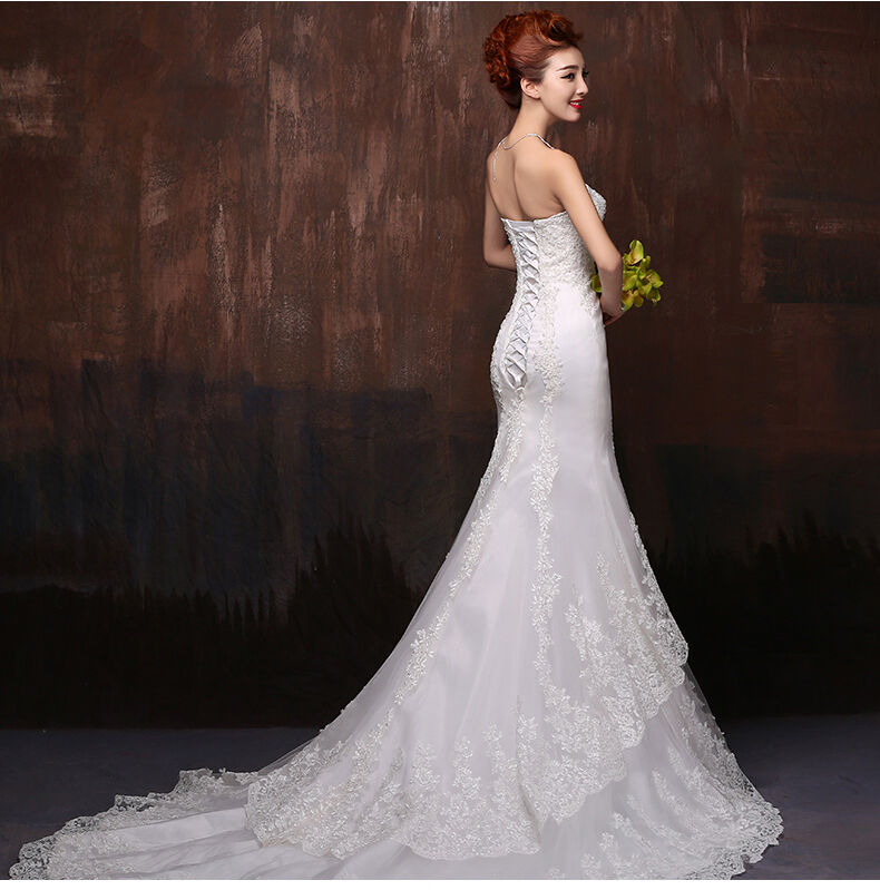 高品質！ ベアトップ ウエディングドレス 3D立体レース刺繍 エレガント