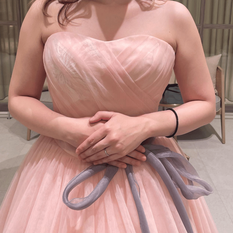 カラードレス ウェディングドレス ベアトップ サッシュベルト ピンク 結 