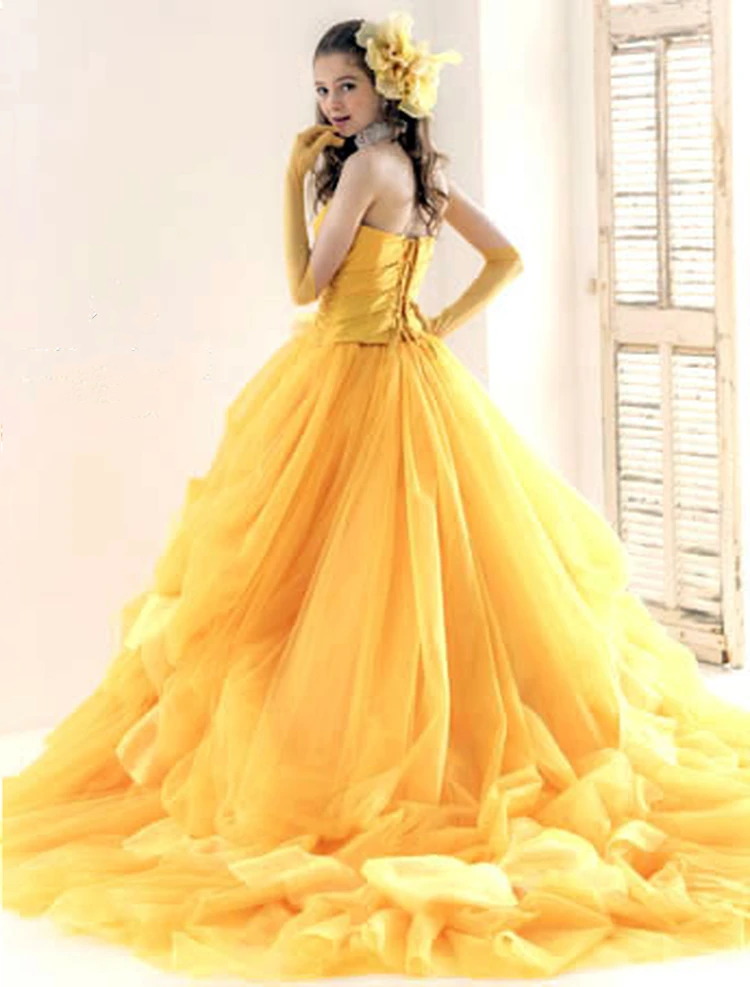 カラードレス イエロー ビスチェ ノースリーブ フリルドレス A カラードレス イエロー ビスチェ ノースリーブ フリルドレス A