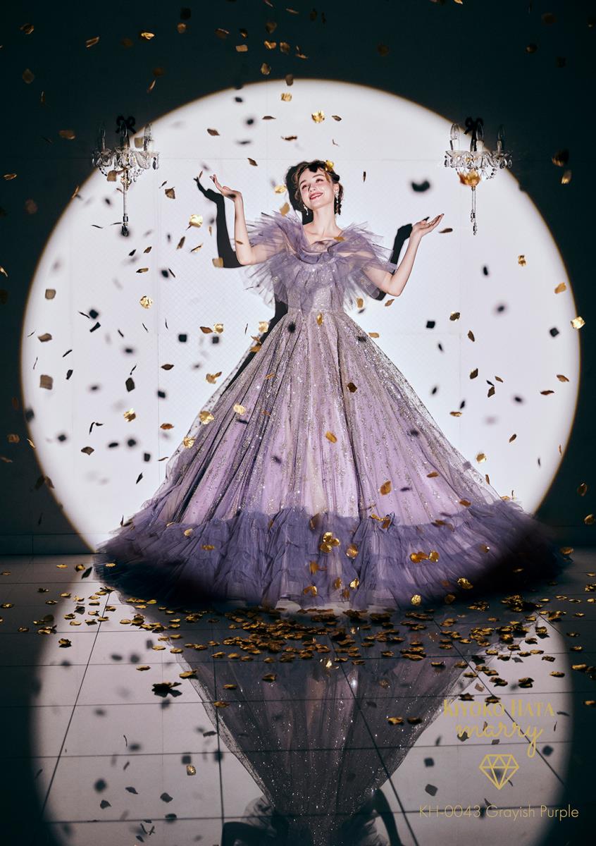 カラードレス パープル 取り外しトップス フリルトレーン 人前式