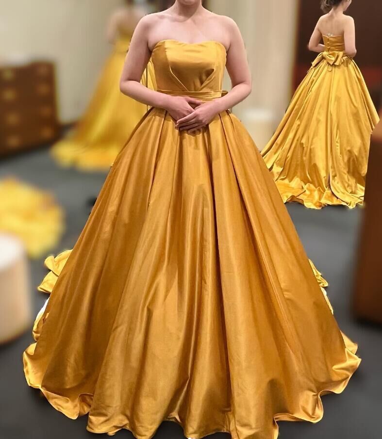 高品質！ パーティードレス イエロー ベアトップ 2WAYドレス 撮り（高  