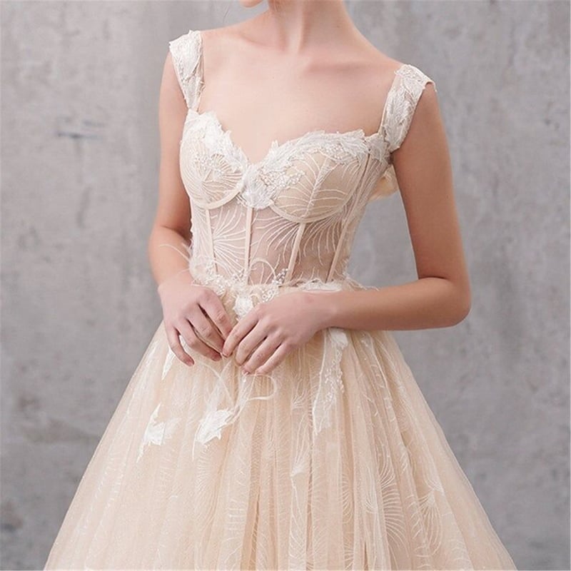 高品質！ウエディングドレス シャンパン色 キャミソール ロング  