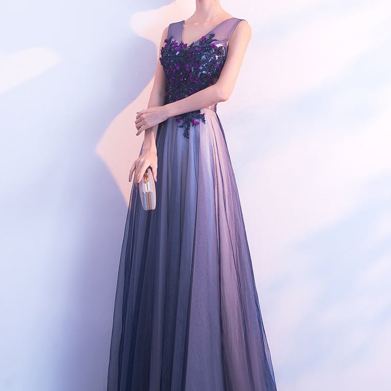 カラードレス 紫青 ソフトチュール Vネック V タンクトップ カラードレス 紫青 ソフトチュール Vネック V タンクトップ