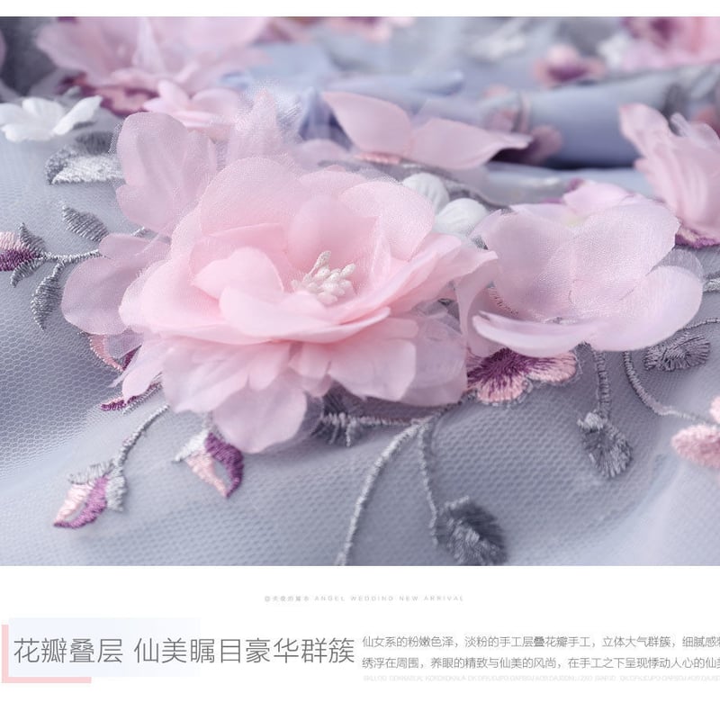 カラードレス グレー 上質オーガンジー タンクトップ 花柄の カラードレス グレー 上質オーガンジー タンクトップ 花柄の