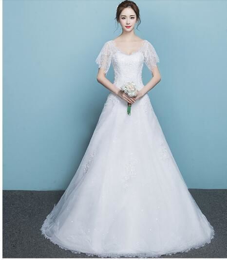 ウエディングドレス ホワイト 繊細レース ソフトチュール 深Vネックド