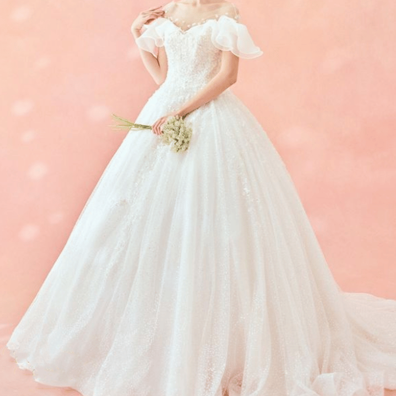 ウェディングドレス　Aライン　グリッター ウエディングドレス Aラインライン グリッター 贅沢な小花総