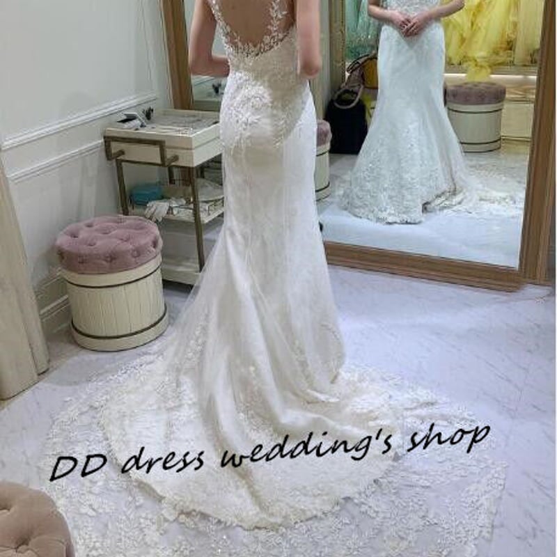 フランス風 ノースリーブ ウエディングドレス 贅沢な総レース  