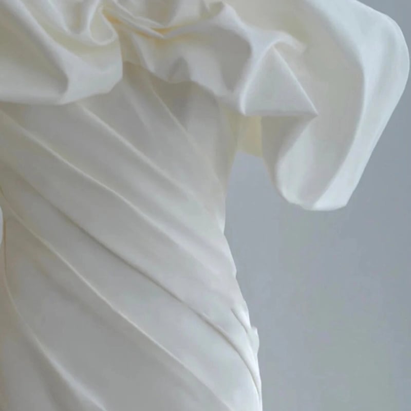 オフショルダー フロントリボンウエディングドレス | David1021k Dress 
