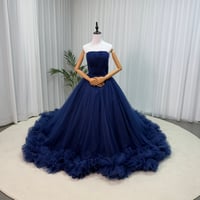 カラードレス ネイビー チュールドレススリット  ボリュームドレス ビスチェドレス 華やかなトレーン 花嫁 前撮り