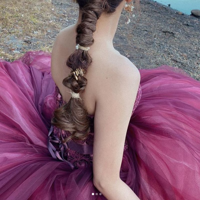 憧れのドレス カラードレス パープル チュールスカート ベアトップ  