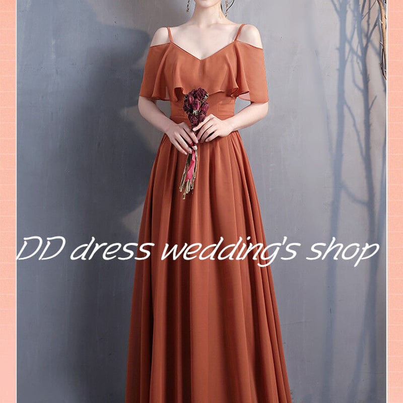 上品！パーティードレス テラコッタ色 キャミソール スレンダーライン  