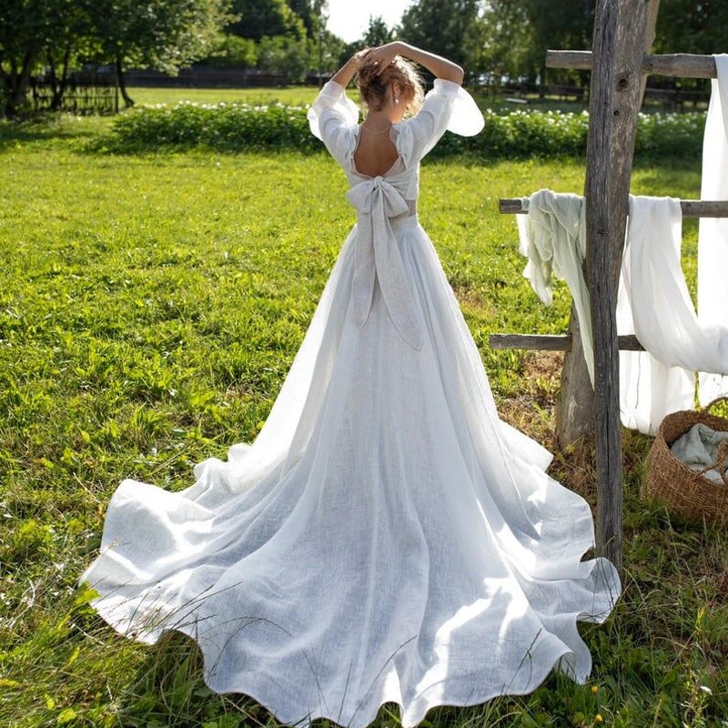 フランス風 ドレス ふんわりシフォン Aライン ロング ファスナー  花嫁ウェディングドレス