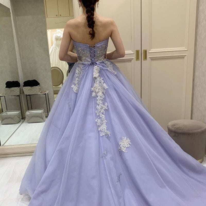 ウエディングドレス カラードレス パープル リボン チュールスカート  