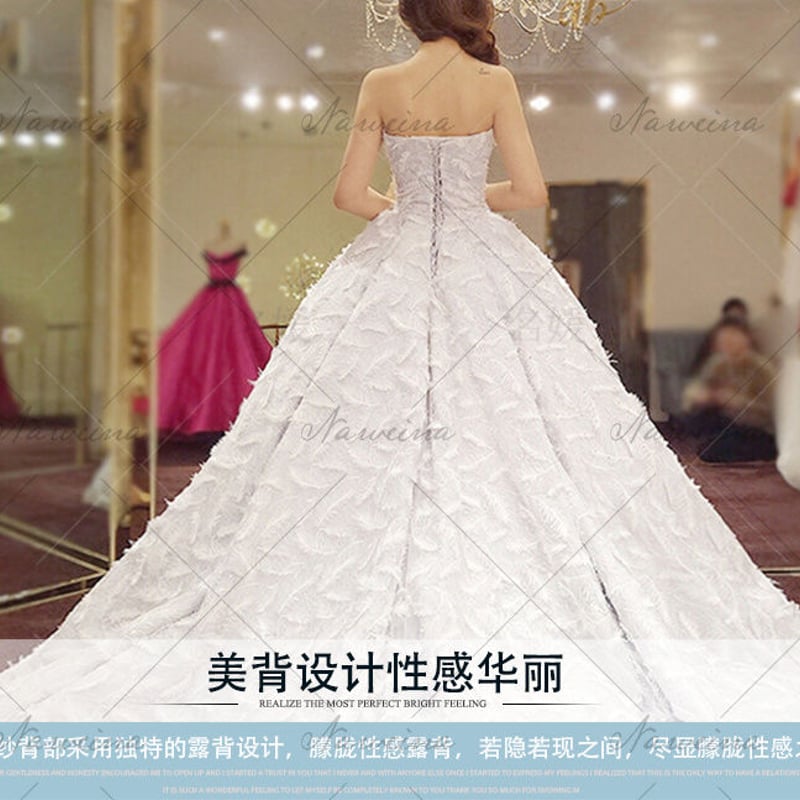 羽根のレース、薄いグレーウェディングドレス ドレスワンピース結婚式  