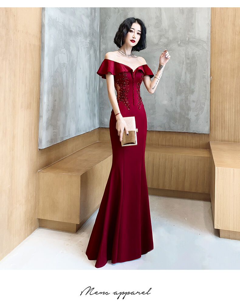 美品！ パーティードレス ワインレッド マーメイドライン ミニトレーン  