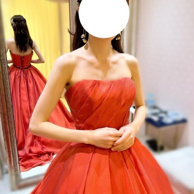 高品質！オレンジ ベアトップ 2次会/披露宴 パーティードレス  