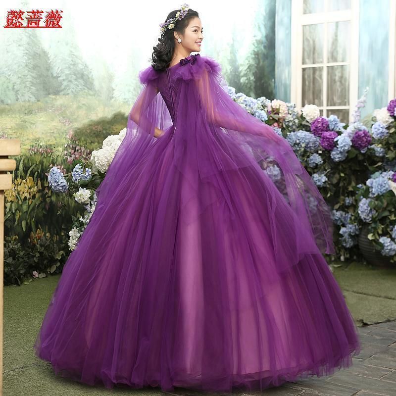 プリンセス紫ドレス✭大きなリボン魅力的なイブニング用 カラードレス パープル/紫 ソフトチュール プリンセスライン 美