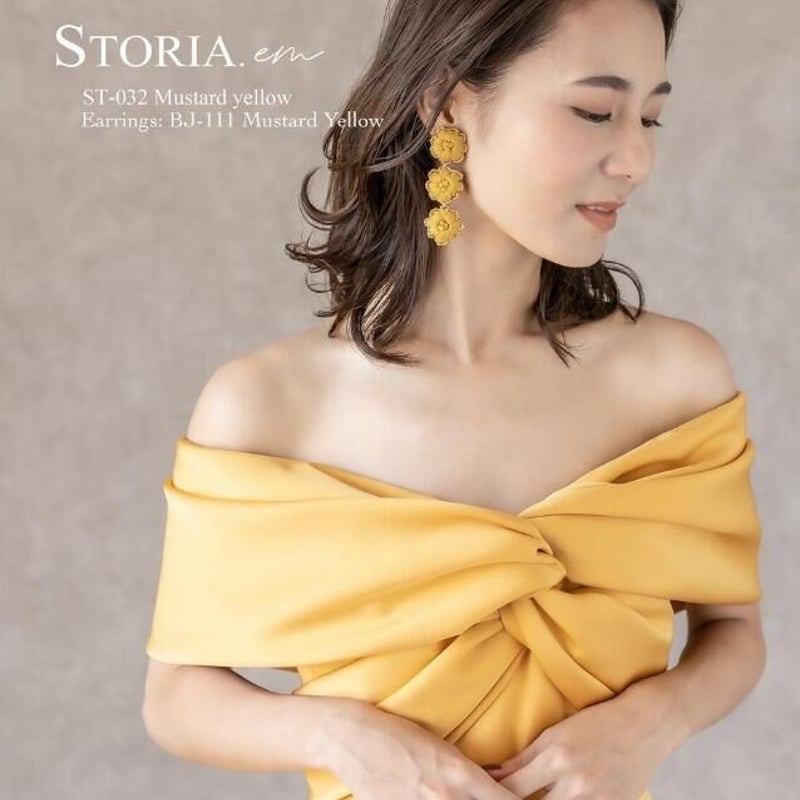 パーティードレス イエロー オフショルダー 背中見せ ファスナー 抜群  