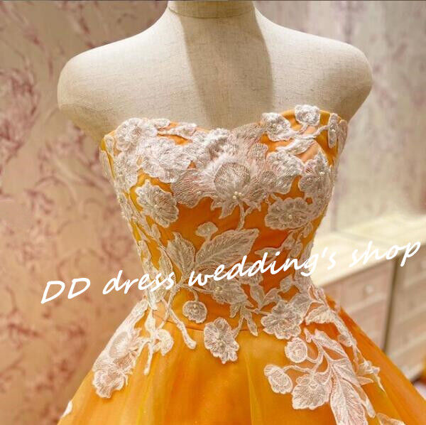 レディースイエロー   カラードレス   3D立体レース刺繍  結婚式  ２点セット 花嫁