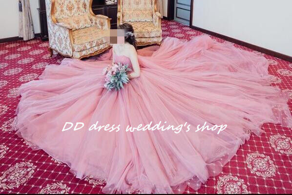 高品質！薄ピンク ベアトップ カラードレス プリンセスライン 華やかな