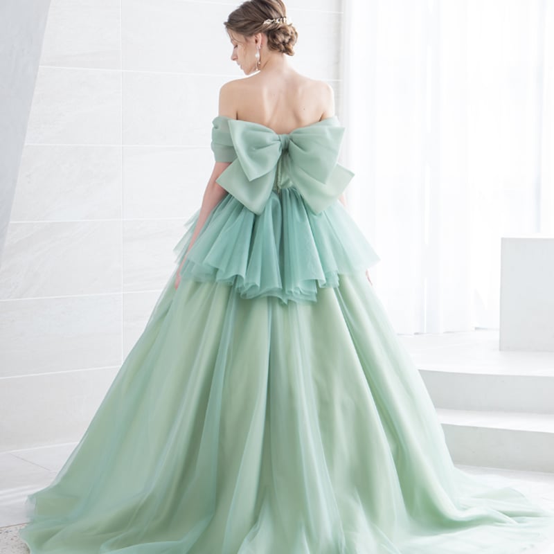 ミントグリーン ビーズ装飾 オフショルダードレス ミントグリーン ビーズ装飾 オフショルダードレス