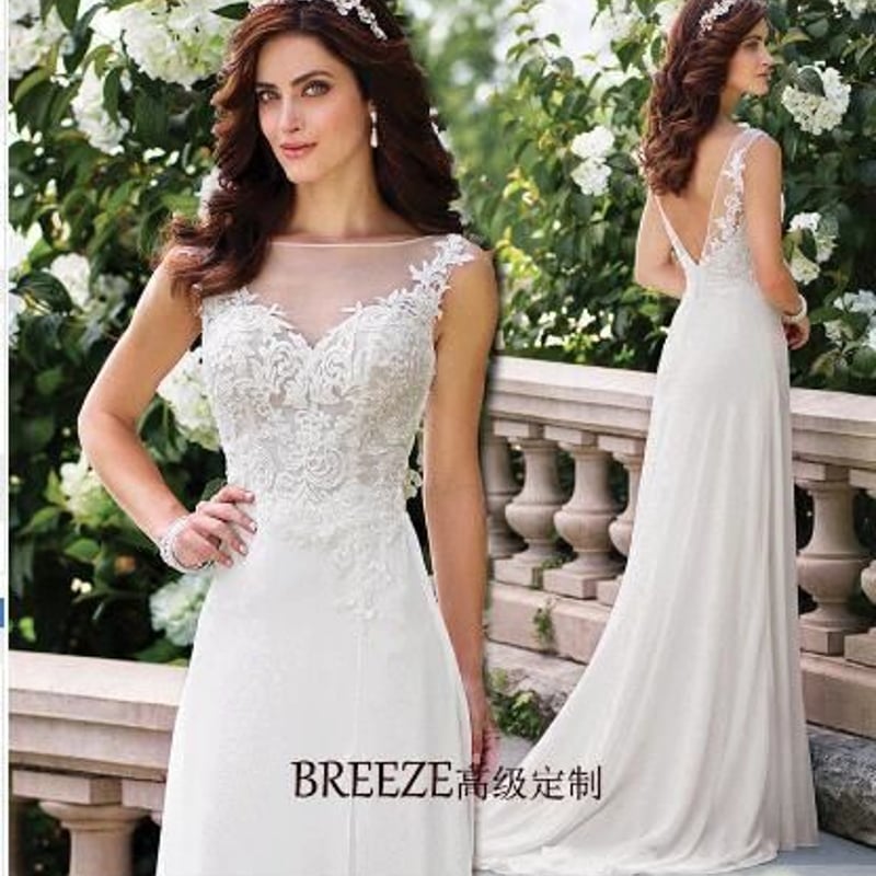 ウエディングドレス ホワイト ふんわりシフォン 繊細レース タンク