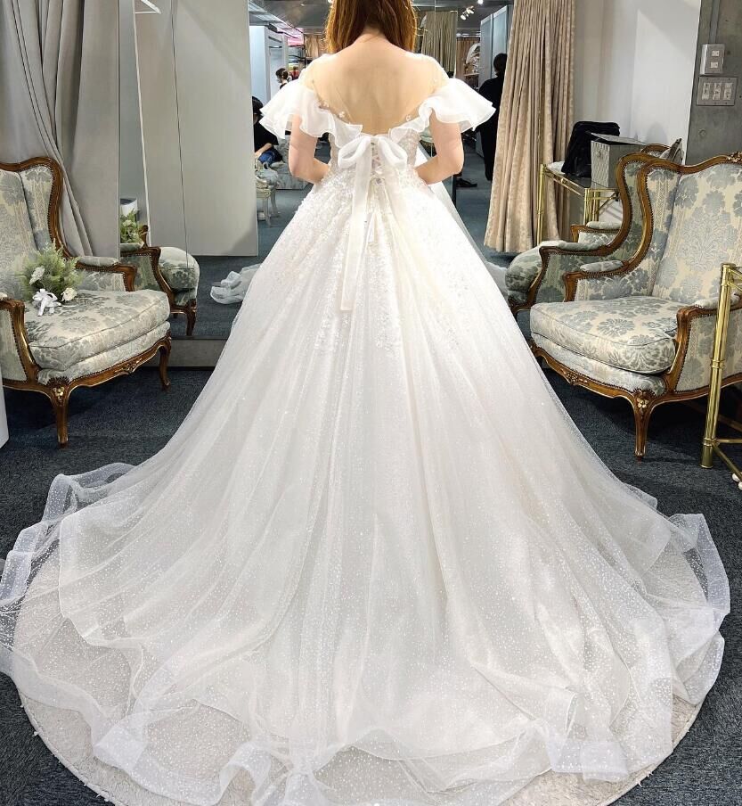 ウエディングドレス オフショルダー キラキラグリッターチュール オフ