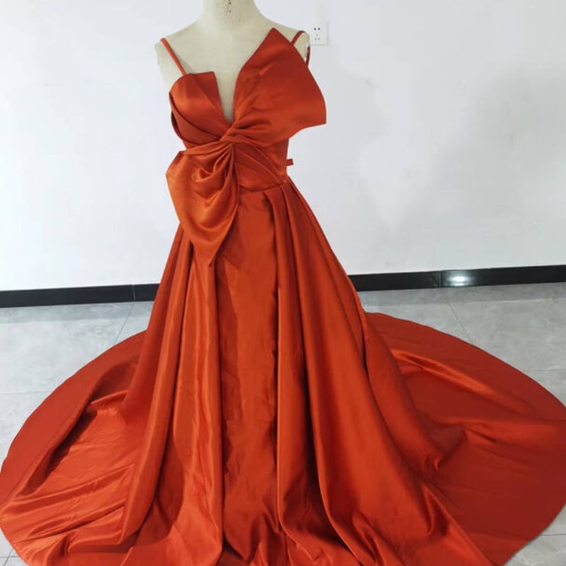 高品質！ パーティードレス トレンドのオレンジ キャミソール 結婚式  