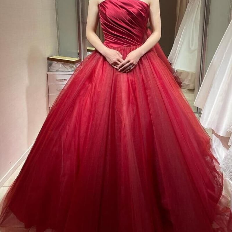赤 レッド チュールドレス カラードレス ウエディング 前撮り パーティードレス ロングドレス カラードレス 赤 レッド
