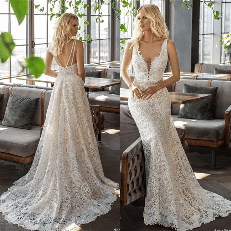 高品質！キャミソール 総レース ウエディングドレスオフホワイト  