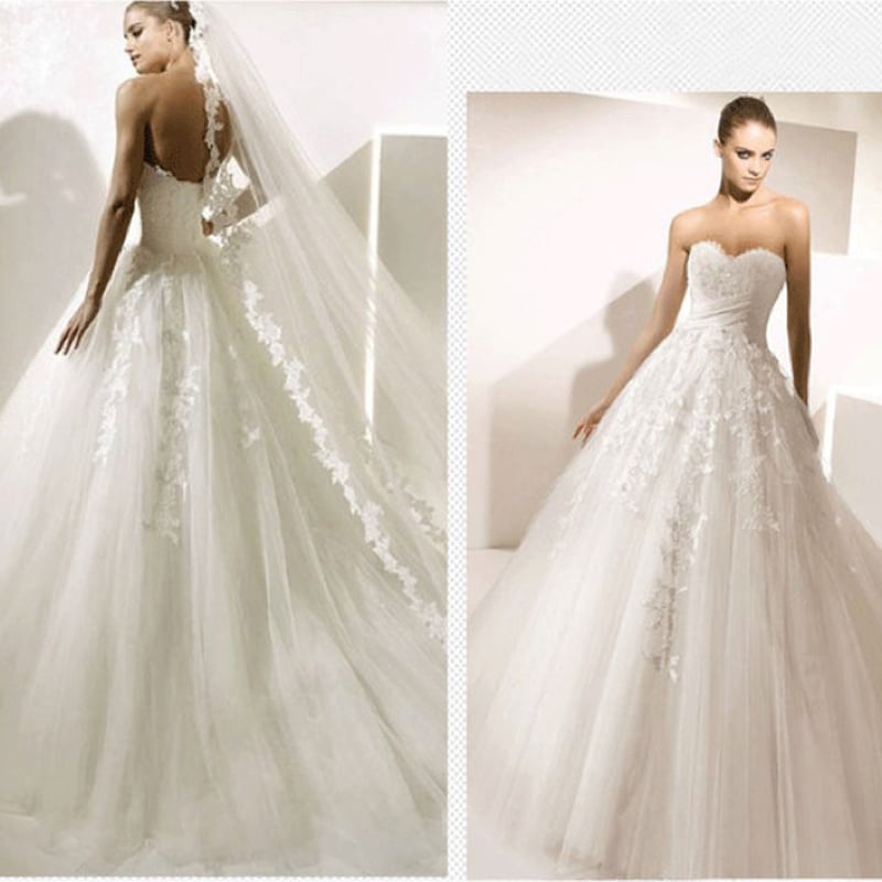 ウエディングドレス ホワイト ソフトチュール ベアトップ