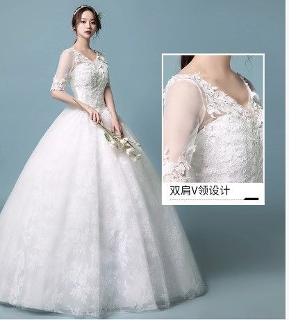ホワイトレースVネックウェディングドレス ホワイトレースVネックウェディングドレス
