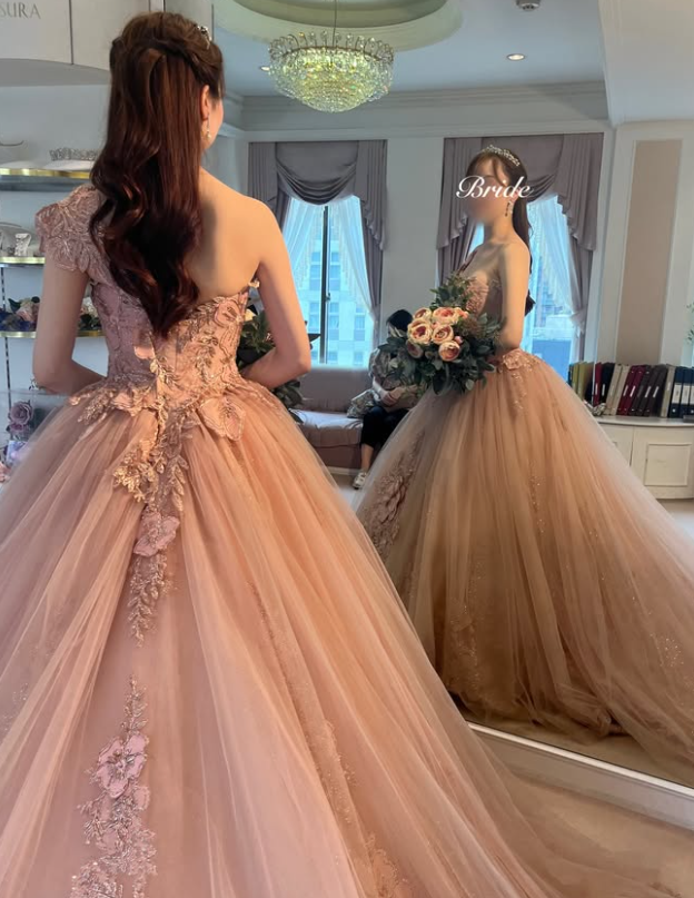 Self-Portrait レース刺繍ワンショルダードレス　ピンク　UK10 セルフポートレイト ワンピース オフショルダー レース ピンク