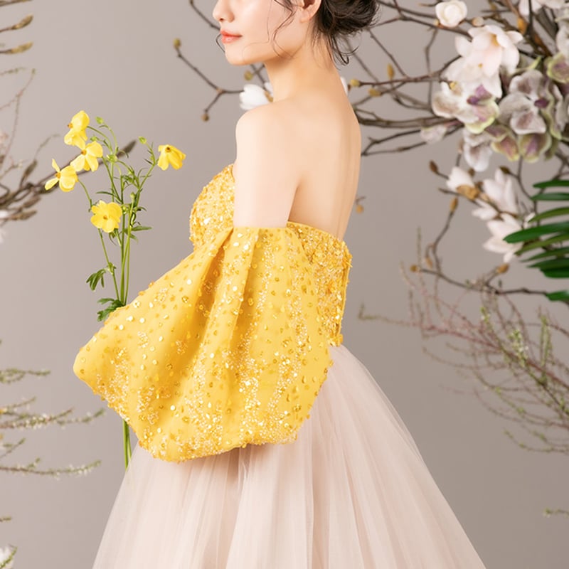 イエローレースドレス　パフスリーブ 1c110b549cb0f2836825954bc93b65