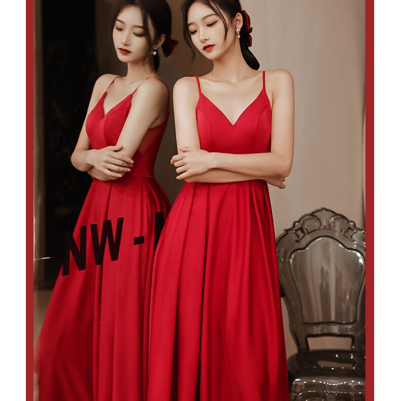 上品！パーティードレス ワインレッド Vネック キャミソール セクシー  