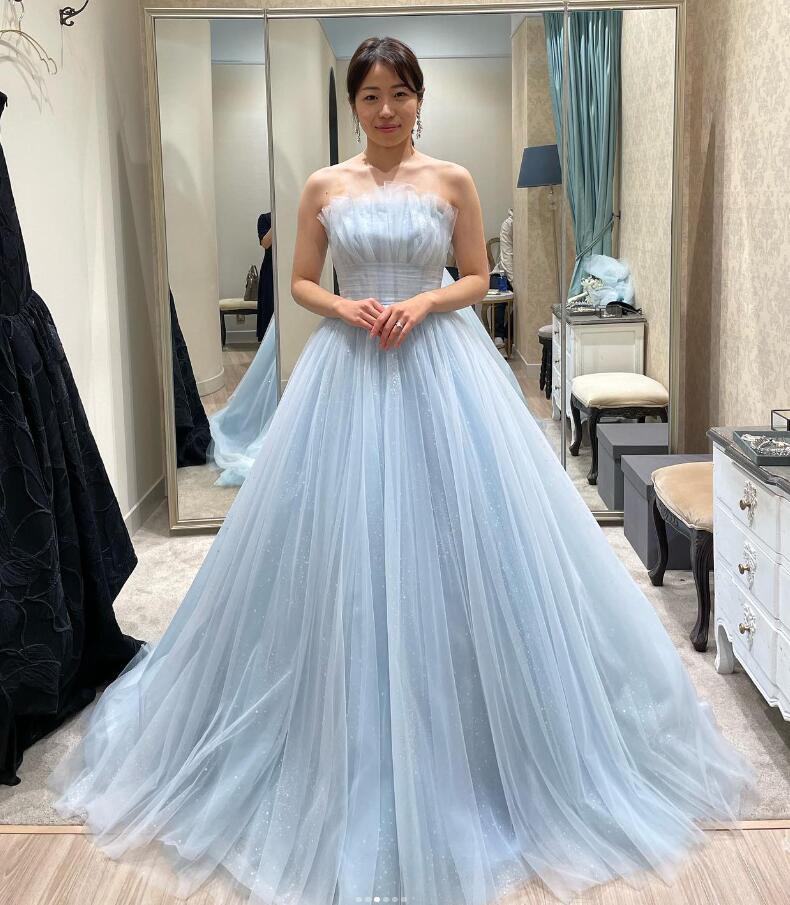 豪華！ カラードレス 青/ブルー キラキラチュール 結婚式/披露宴  