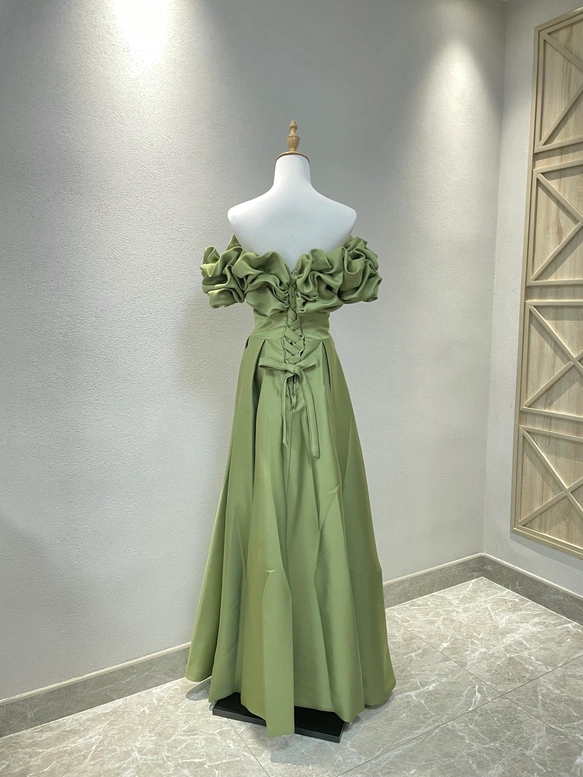 エレガント！胸フリル オフショルダー ビスチェドレス 編み上げ  