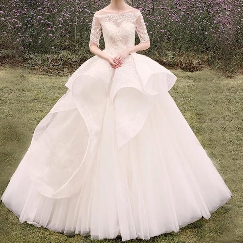 高級、優雅なウェディングドレス、ホワイト ドレスワンピース結婚式  