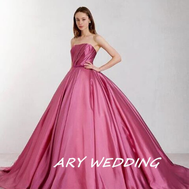 豪華！パーティードレス ベアトップ ビビッドピンク 2次会 挙式 前撮り