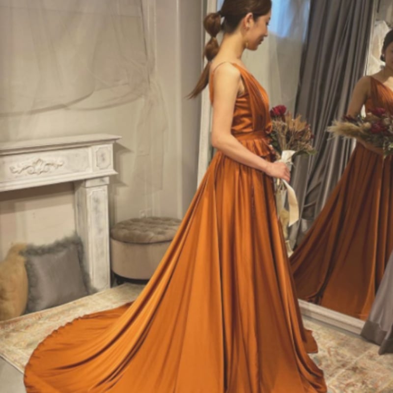 高品質！ パーティードレス テラコッタ色 背中見せ Vネック 人気